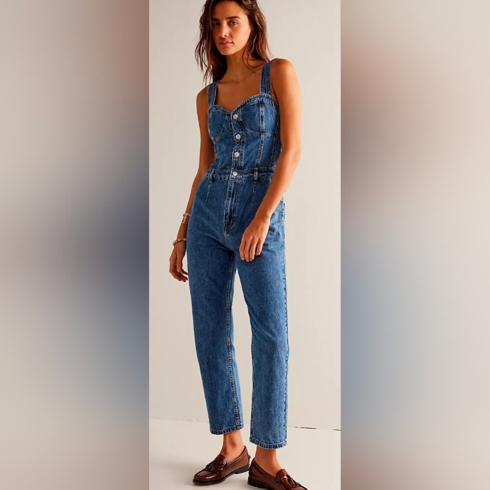 NWT Free People x We The Free Kensington Jumpsuit In Blue Denim